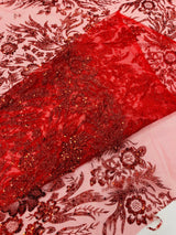 Big Glitter Damask Design On A Mesh Lace Fabric - Glitter Damask Pattern, 58" Wide (1 Yard)