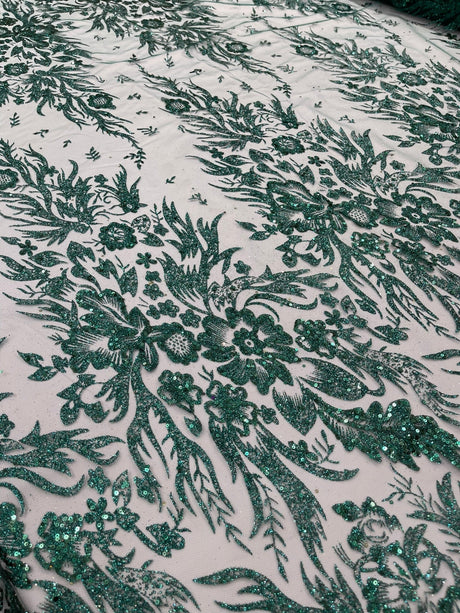 Big Glitter Damask Design On A Mesh Lace Fabric - Glitter Damask Pattern, 58" Wide (1 Yard)