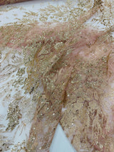 Big Glitter Damask Design On A Mesh Lace Fabric - Glitter Damask Pattern, 58" Wide (1 Yard)