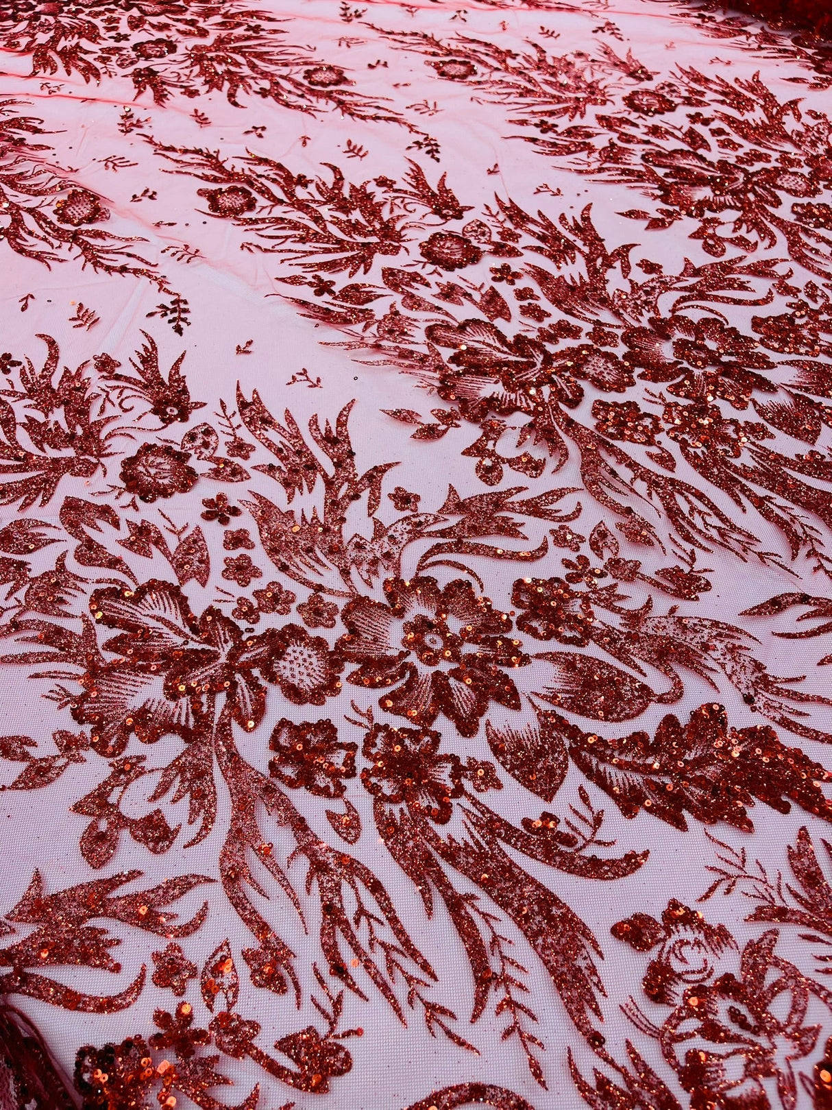 Big Glitter Damask Design On A Mesh Lace Fabric - Glitter Damask Pattern, 58" Wide (1 Yard)