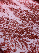 Big Glitter Damask Design On A Mesh Lace Fabric - Glitter Damask Pattern, 58" Wide (1 Yard)