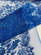 Big Glitter Damask Design On A Mesh Lace Fabric - Glitter Damask Pattern, 58" Wide (1 Yard)