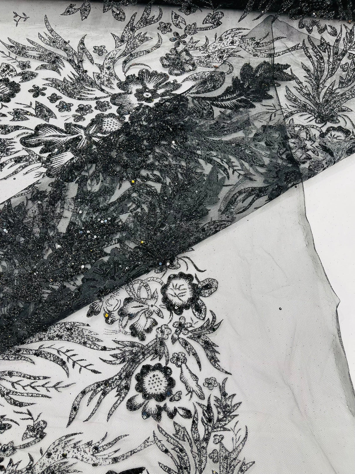 Big Glitter Damask Design On A Mesh Lace Fabric - Glitter Damask Pattern, 58" Wide (1 Yard)