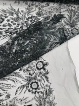 Big Glitter Damask Design On A Mesh Lace Fabric - Glitter Damask Pattern, 58" Wide (1 Yard)
