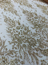 Big Glitter Damask Design On A Mesh Lace Fabric - Glitter Damask Pattern, 58" Wide (1 Yard)