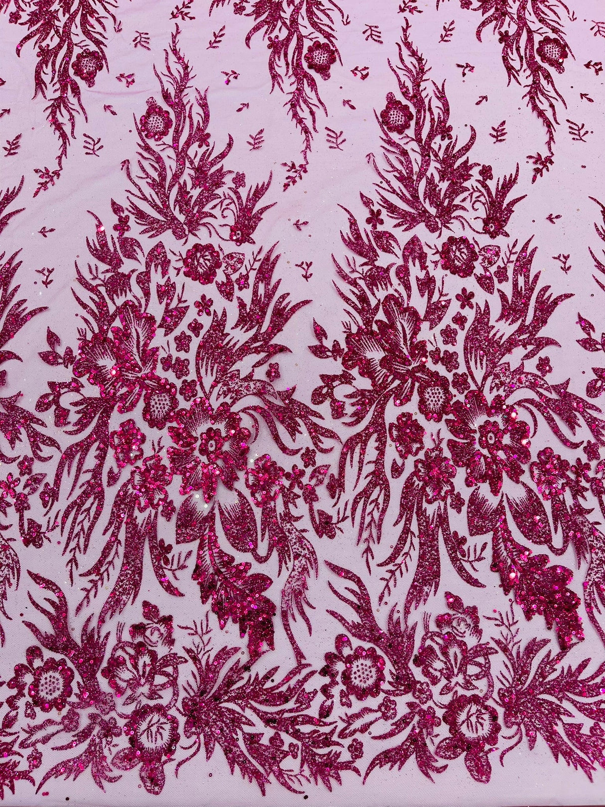 Big Glitter Damask Design On A Mesh Lace Fabric - Glitter Damask Pattern, 58" Wide (1 Yard)