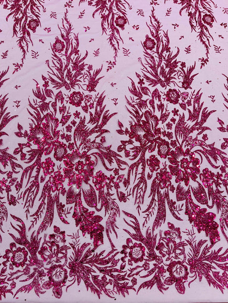 Big Glitter Damask Design On A Mesh Lace Fabric - Glitter Damask Pattern, 58" Wide (1 Yard)