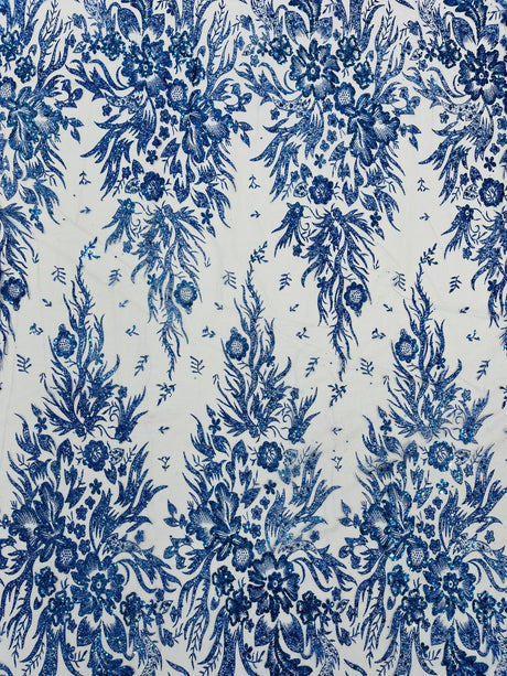 Big Glitter Damask Design On A Mesh Lace Fabric - Glitter Damask Pattern, 58" Wide (1 Yard)