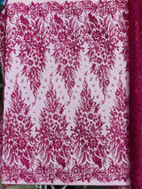 Big Glitter Damask Design On A Mesh Lace Fabric - Glitter Damask Pattern, 58" Wide (1 Yard)