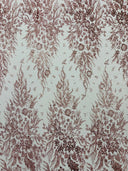 Big Glitter Damask Design On A Mesh Lace Fabric - Glitter Damask Pattern, 58" Wide (1 Yard)