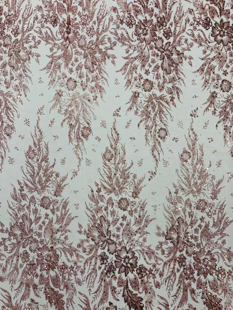 Big Glitter Damask Design On A Mesh Lace Fabric - Glitter Damask Pattern, 58" Wide (1 Yard)