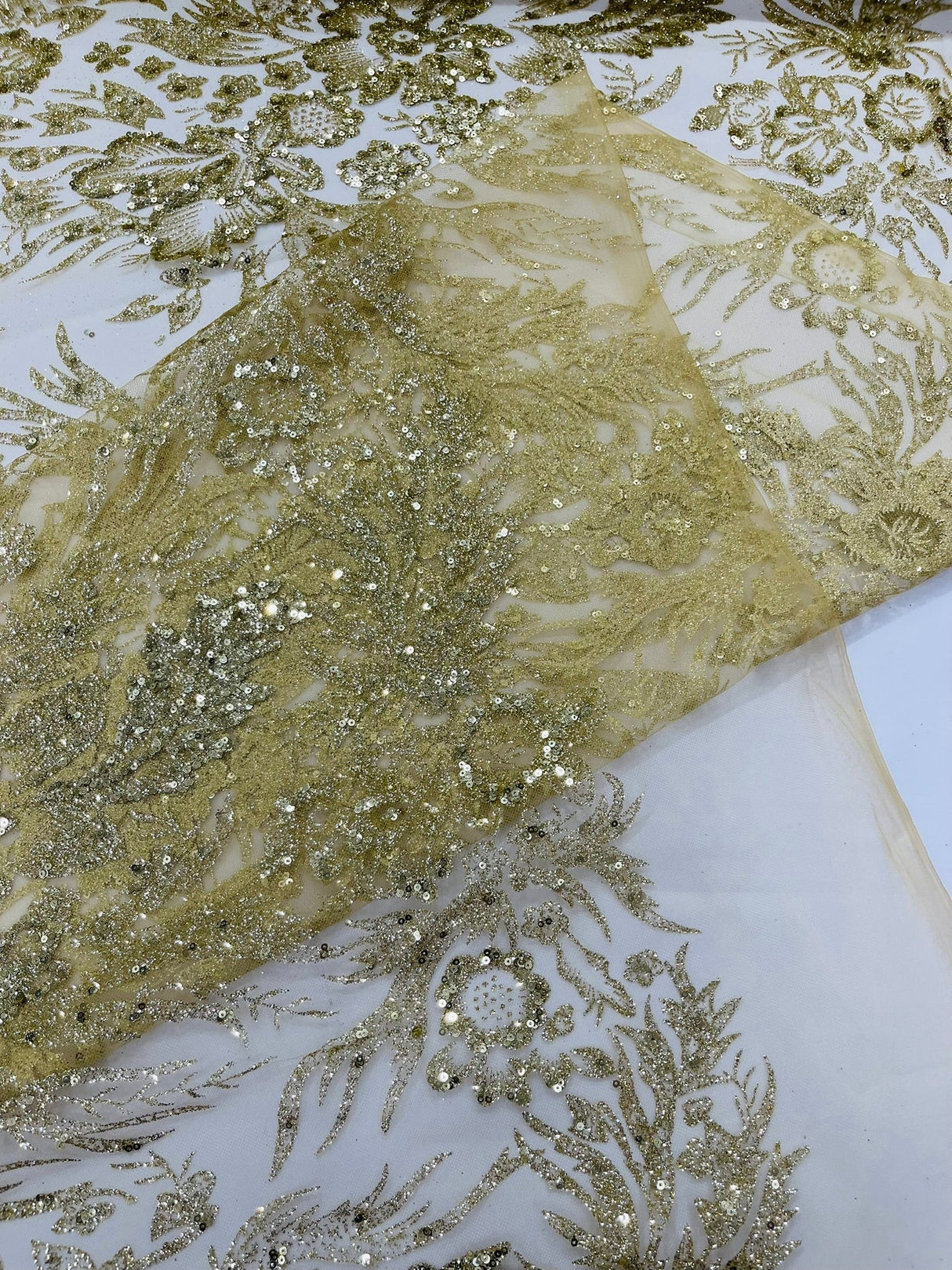 Big Glitter Damask Design On A Mesh Lace Fabric - Glitter Damask Pattern, 58" Wide (1 Yard)