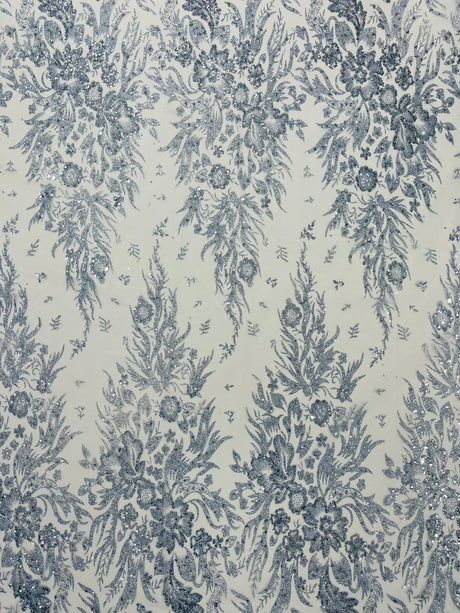 Big Glitter Damask Design On A Mesh Lace Fabric - Glitter Damask Pattern, 58" Wide (1 Yard)