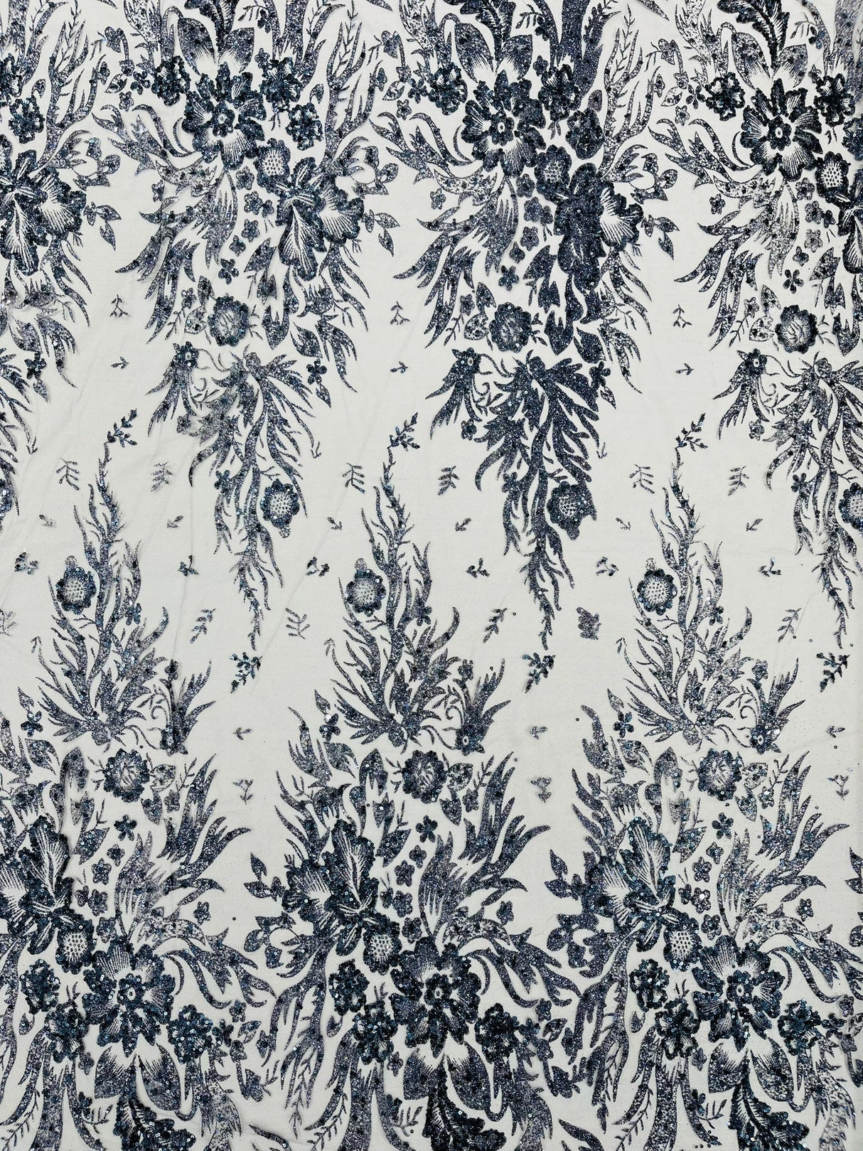Big Glitter Damask Design On A Mesh Lace Fabric - Glitter Damask Pattern, 58" Wide (1 Yard)