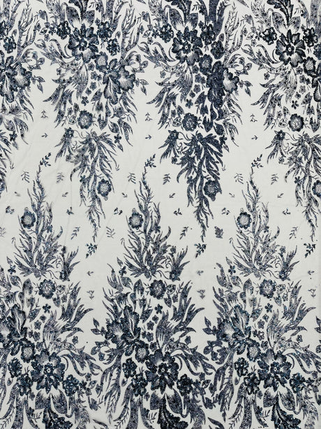 Big Glitter Damask Design On A Mesh Lace Fabric - Glitter Damask Pattern, 58" Wide (1 Yard)