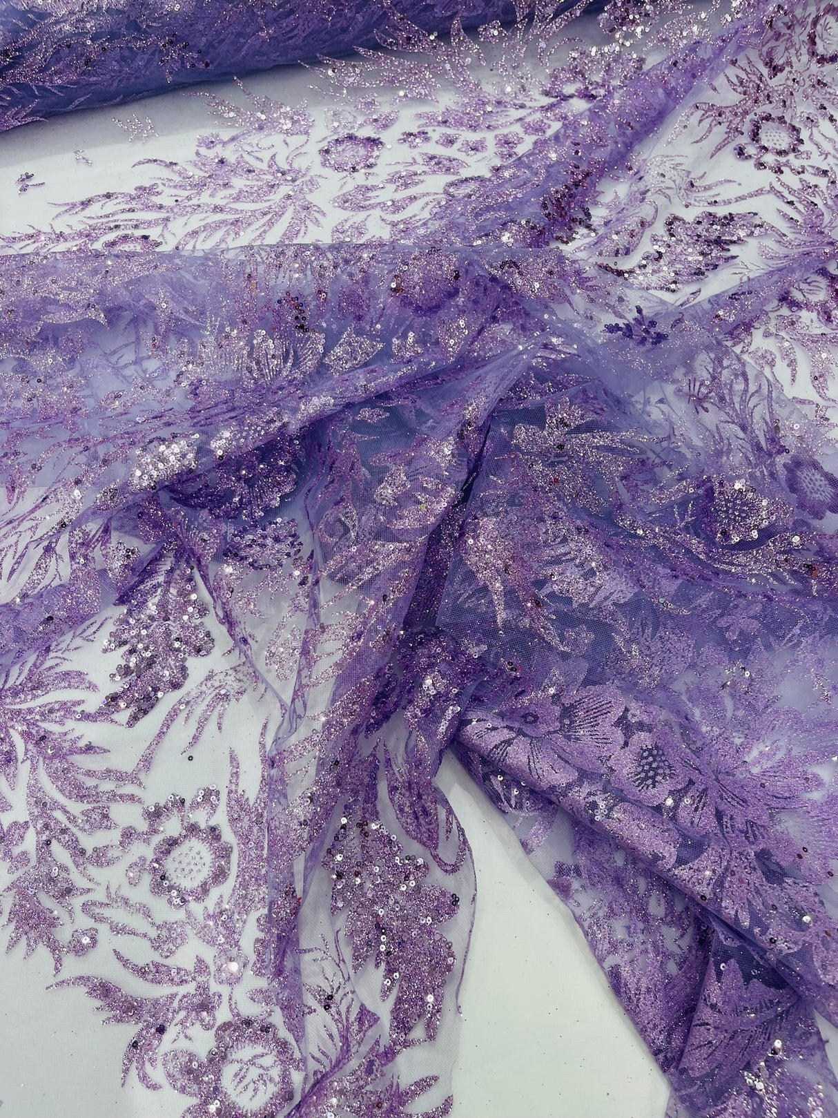 Big Glitter Damask Design On A Mesh Lace Fabric - Glitter Damask Pattern, 58" Wide (1 Yard)