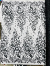 Big Glitter Damask Design On A Mesh Lace Fabric - Glitter Damask Pattern, 58" Wide (1 Yard)