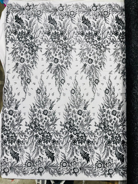 Big Glitter Damask Design On A Mesh Lace Fabric - Glitter Damask Pattern, 58" Wide (1 Yard)