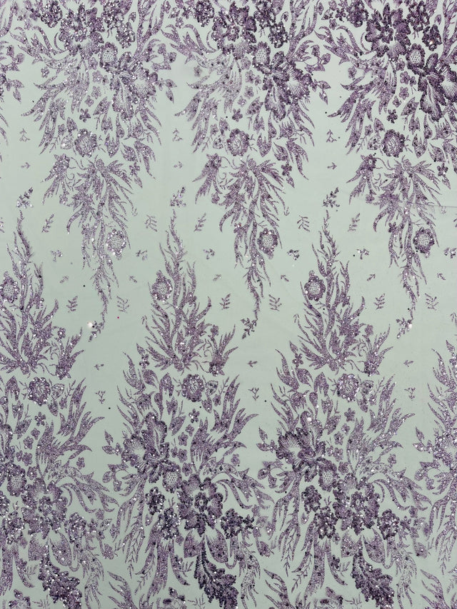 Big Glitter Damask Design On A Mesh Lace Fabric - Glitter Damask Pattern, 58" Wide (1 Yard)