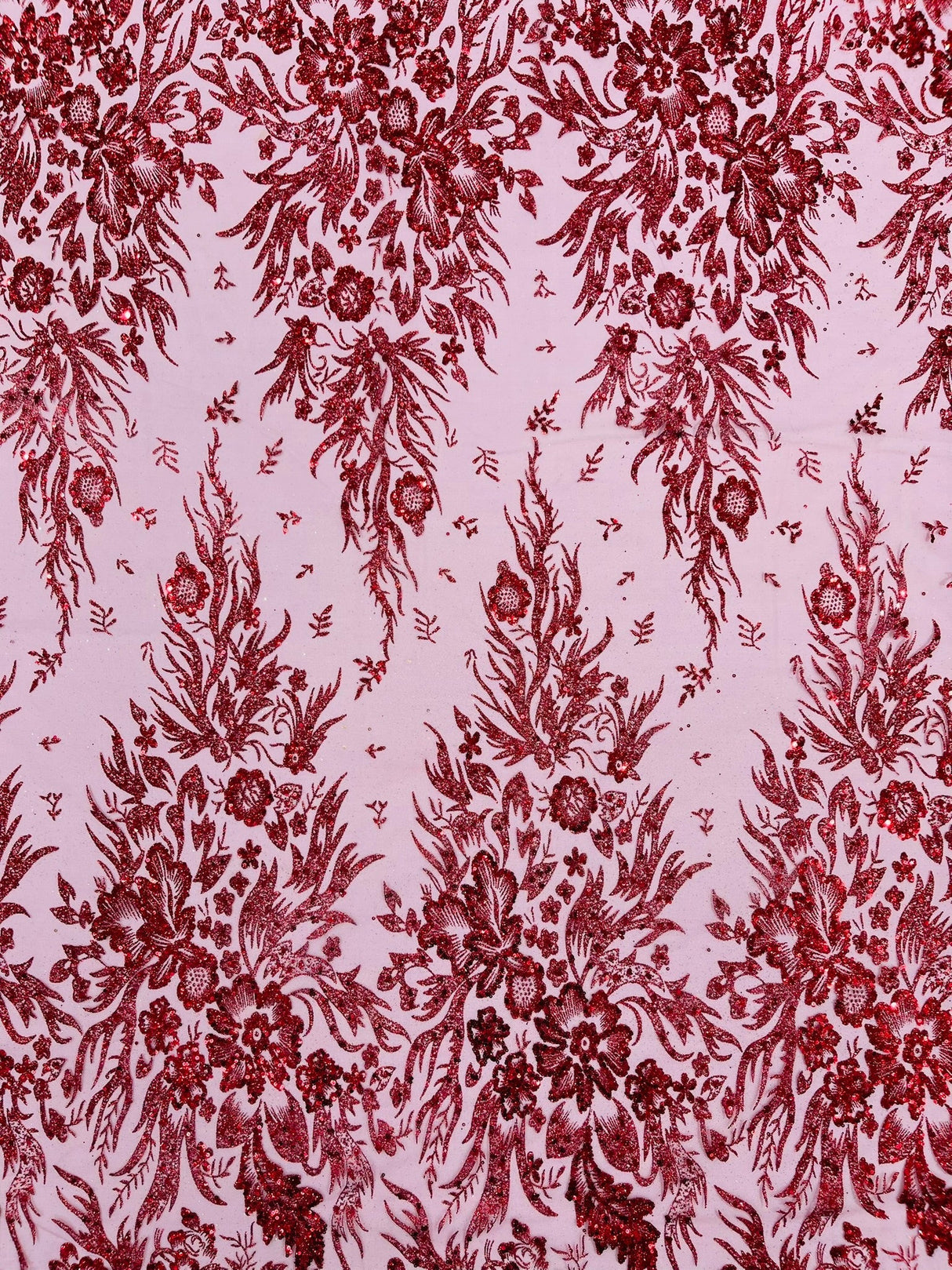 Big Glitter Damask Design On A Mesh Lace Fabric - Glitter Damask Pattern, 58" Wide (1 Yard)
