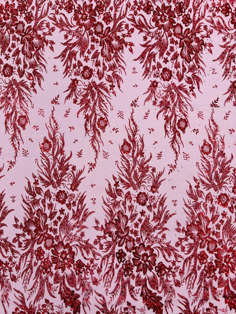 Big Glitter Damask Design On A Mesh Lace Fabric - Glitter Damask Pattern, 58" Wide (1 Yard)
