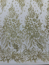 Big Glitter Damask Design On A Mesh Lace Fabric - Glitter Damask Pattern, 58" Wide (1 Yard)