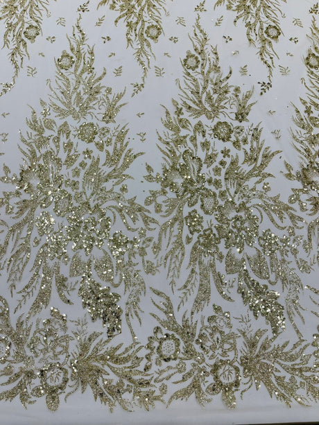 Big Glitter Damask Design On A Mesh Lace Fabric - Glitter Damask Pattern, 58" Wide (1 Yard)