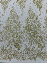 Big Glitter Damask Design On A Mesh Lace Fabric - Glitter Damask Pattern, 58" Wide (1 Yard)