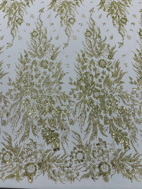 Big Glitter Damask Design On A Mesh Lace Fabric - Glitter Damask Pattern, 58" Wide (1 Yard)