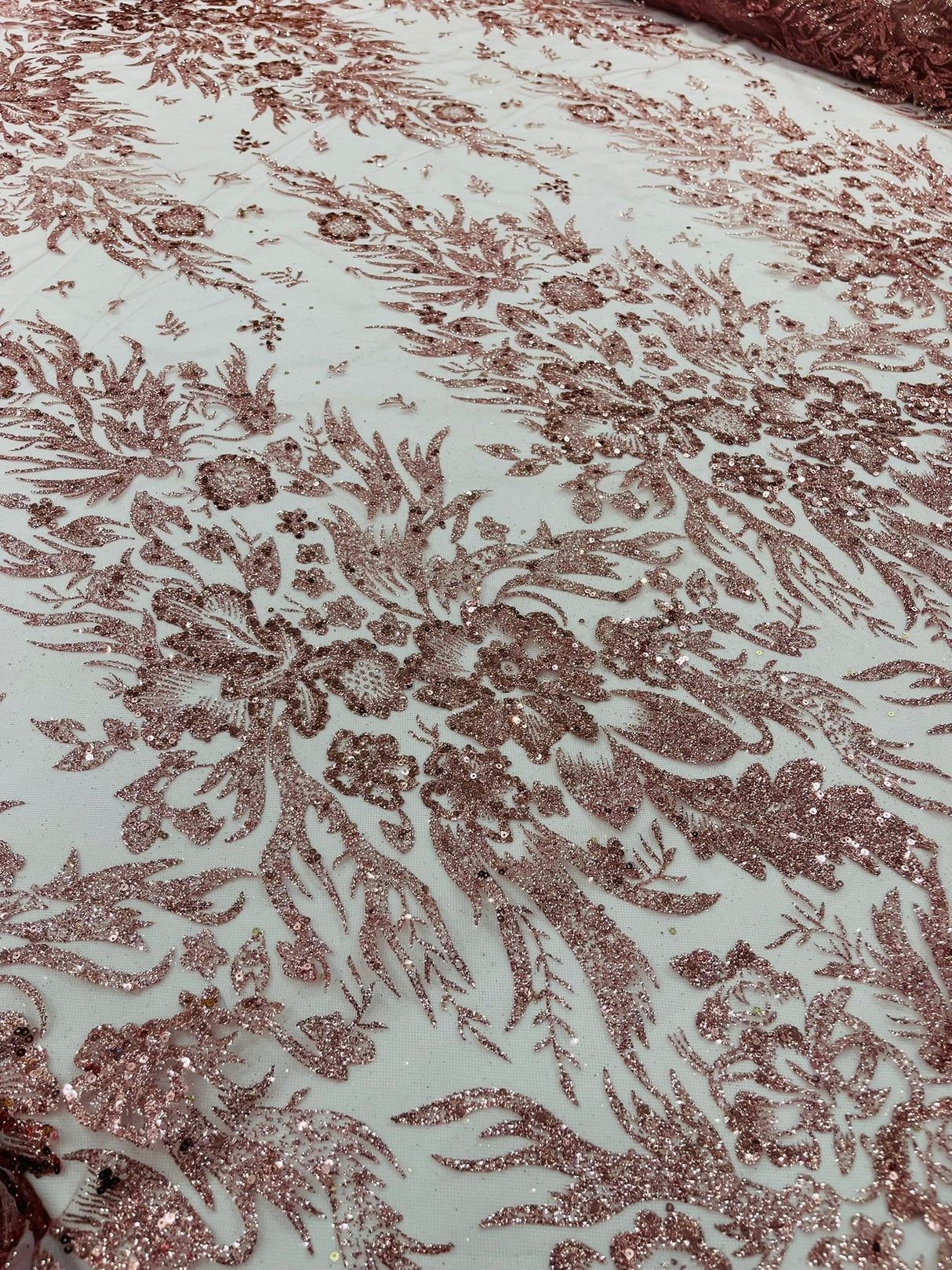 Big Glitter Damask Design On A Mesh Lace Fabric - Glitter Damask Pattern, 58" Wide (1 Yard)