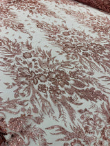 Big Glitter Damask Design On A Mesh Lace Fabric - Glitter Damask Pattern, 58" Wide (1 Yard)