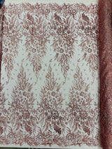 Big Glitter Damask Design On A Mesh Lace Fabric - Glitter Damask Pattern, 58" Wide (1 Yard)