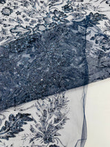 Big Glitter Damask Design On A Mesh Lace Fabric - Glitter Damask Pattern, 58" Wide (1 Yard)