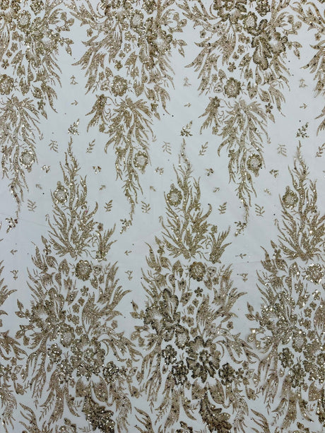 Big Glitter Damask Design On A Mesh Lace Fabric - Glitter Damask Pattern, 58" Wide (1 Yard)