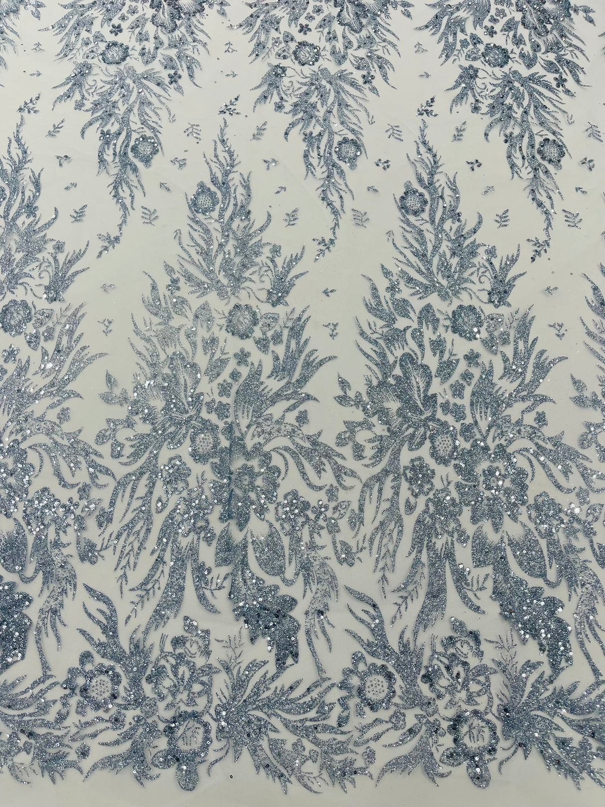 Big Glitter Damask Design On A Mesh Lace Fabric - Glitter Damask Pattern, 58" Wide (1 Yard)