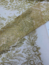 Big Glitter Damask Design On A Mesh Lace Fabric - Glitter Damask Pattern, 58" Wide (1 Yard)