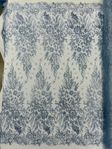Big Glitter Damask Design On A Mesh Lace Fabric - Glitter Damask Pattern, 58" Wide (1 Yard)