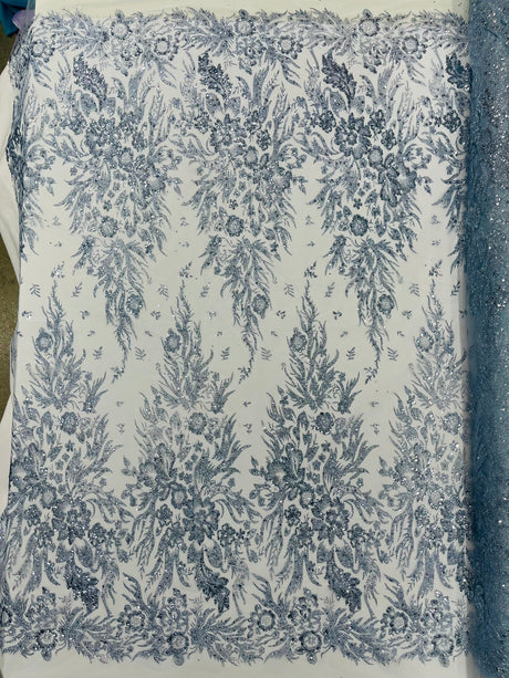 Big Glitter Damask Design On A Mesh Lace Fabric - Glitter Damask Pattern, 58" Wide (1 Yard)