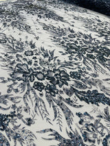 Big Glitter Damask Design On A Mesh Lace Fabric - Glitter Damask Pattern, 58" Wide (1 Yard)