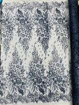 Big Glitter Damask Design On A Mesh Lace Fabric - Glitter Damask Pattern, 58" Wide (1 Yard)