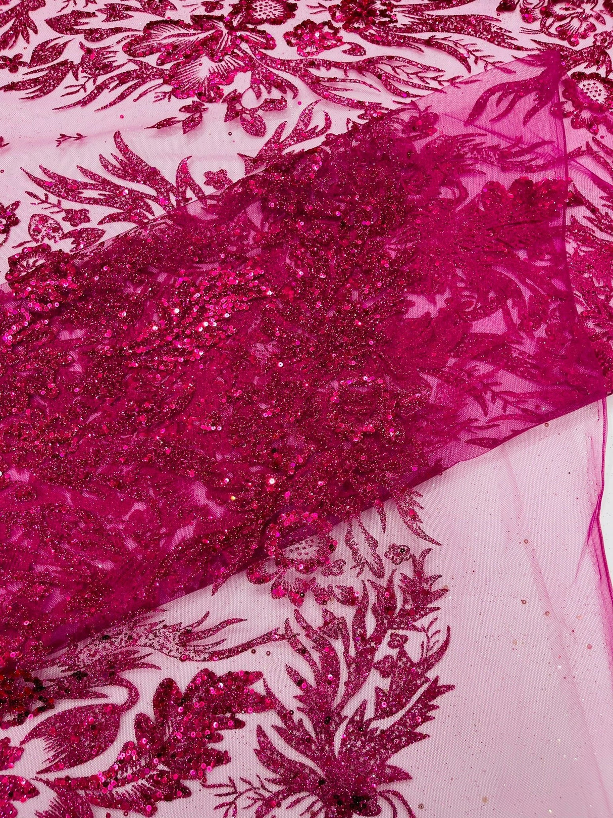Big Glitter Damask Design On A Mesh Lace Fabric - Glitter Damask Pattern, 58" Wide (1 Yard)