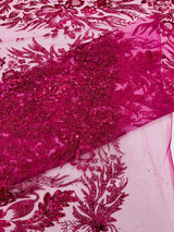 Big Glitter Damask Design On A Mesh Lace Fabric - Glitter Damask Pattern, 58" Wide (1 Yard)