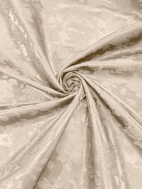 Big Rose Jacquard Satin Fabric - Floral Brocade Jacquard, 58" Width (1 Yard)