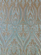 Big Sequin Damask Polyester Fabric - Damask Sequin Mesh, 54" Width (1 Yard)
