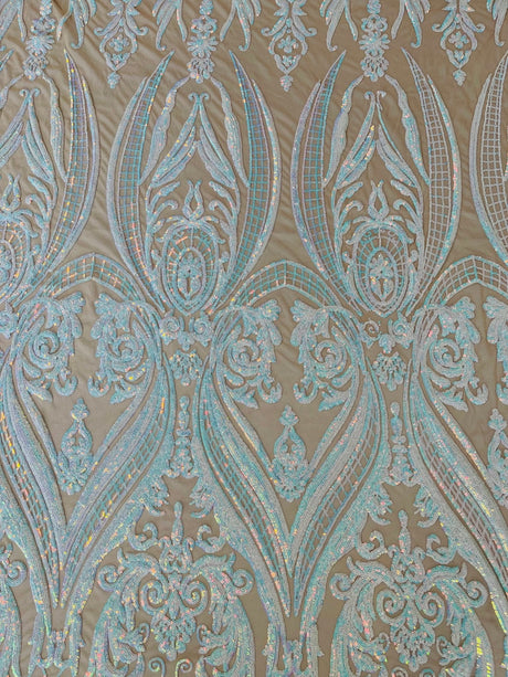Big Sequin Damask Polyester Fabric - Damask Sequin Mesh, 54" Width (1 Yard)