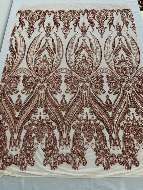 Big Sequin Damask Polyester Fabric - Damask Sequin Mesh, 54" Width (1 Yard)