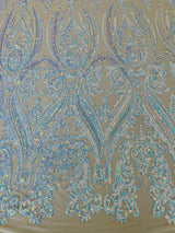Big Sequin Damask Polyester Fabric - Damask Sequin Mesh, 54" Width (1 Yard)