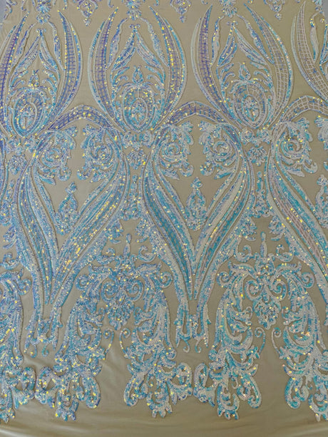 Big Sequin Damask Polyester Fabric - Damask Sequin Mesh, 54" Width (1 Yard)