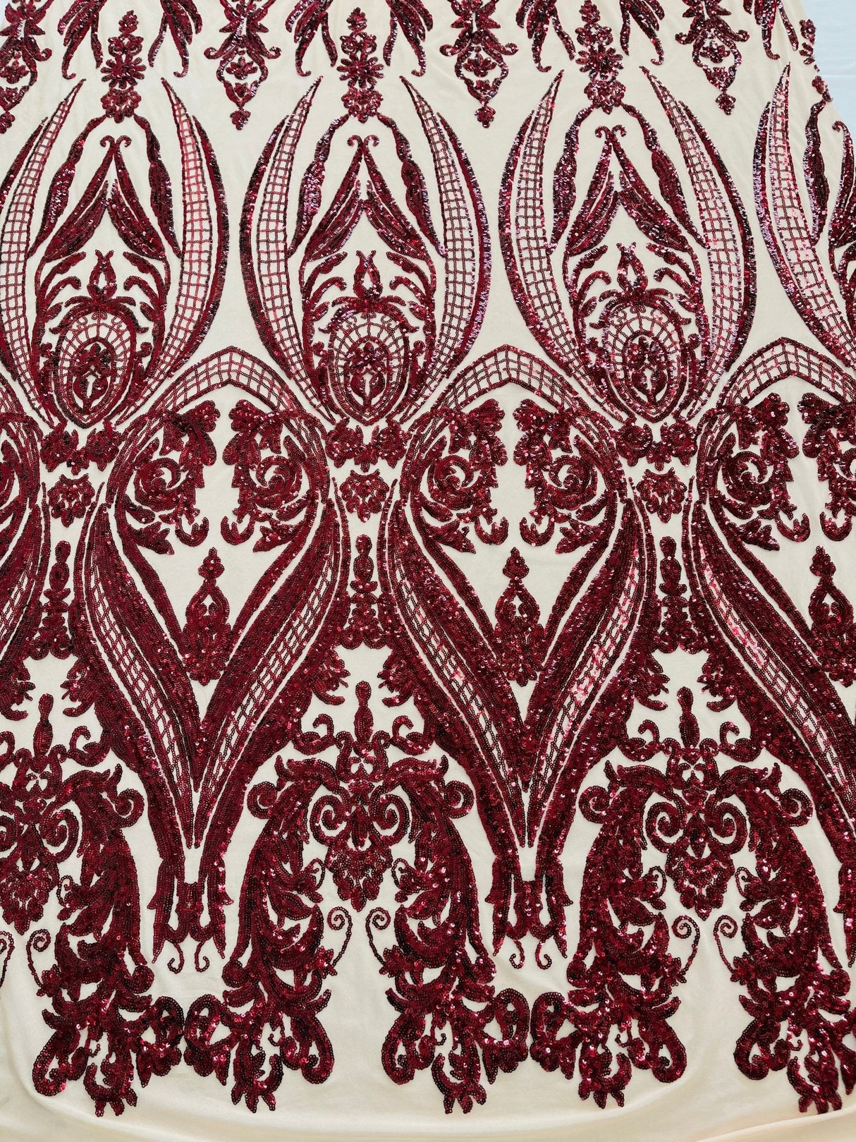 Big Sequin Damask Polyester Fabric - Damask Sequin Mesh, 54" Width (1 Yard)