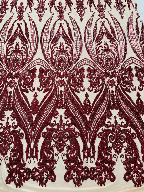 Big Sequin Damask Polyester Fabric - Damask Sequin Mesh, 54" Width (1 Yard)